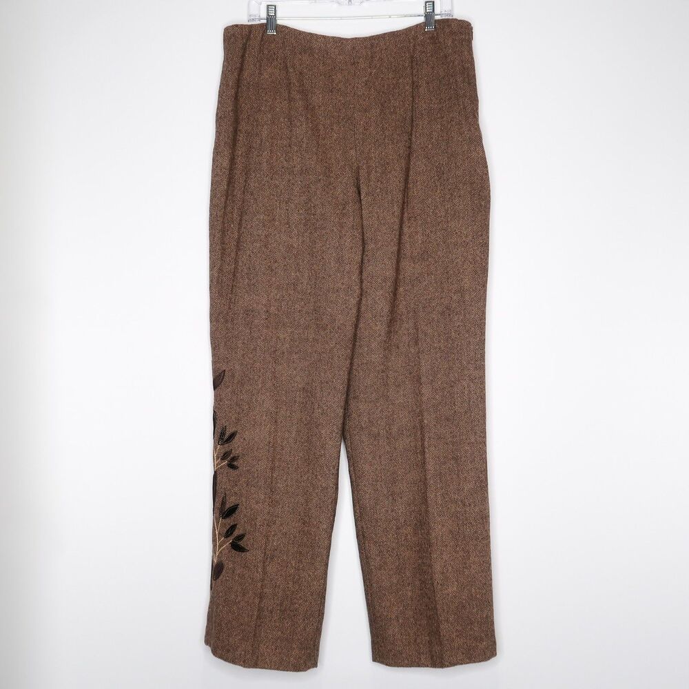 Crossing Pointe Womens Pants Size 18 Brown Wool Chevron Floral Straight Academia